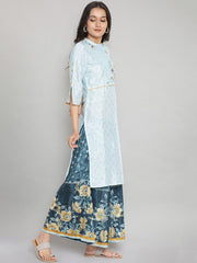 Blue Floral Thread Work Kurta