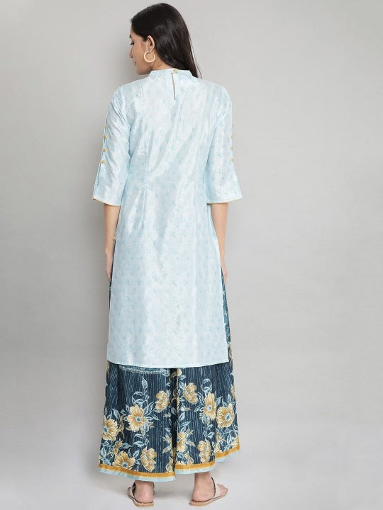 Blue Floral Thread Work Kurta