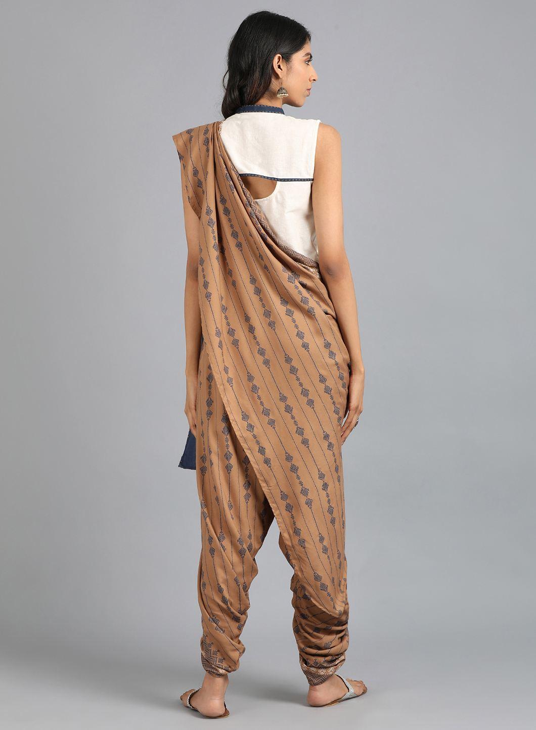 W Coffee Gold Embellished Gypsuit with Mandarin Neck W for Women's
