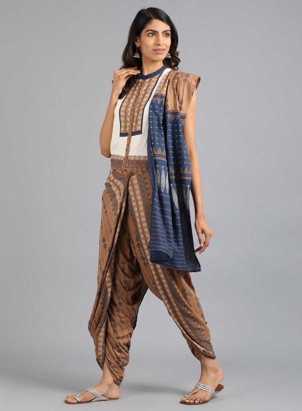 W Coffee Gold Embellished Gypsuit with Mandarin Neck W for Women's