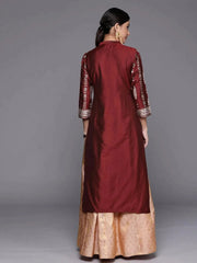 Maroon Printed Silk Straight Kurta LIBAS