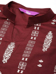 Maroon Printed Silk Straight Kurta LIBAS