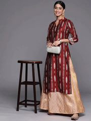 Maroon Printed Silk Straight Kurta LIBAS