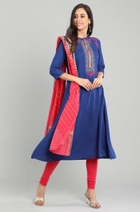 Blue Solid Band Collar Kurta AURELIA