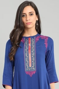 Blue Solid Band Collar Kurta AURELIA