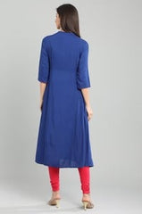 Blue Solid Band Collar Kurta AURELIA