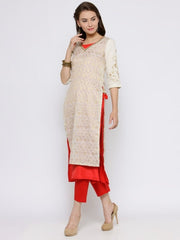 Off-White & Red Woven Design Kurta Biba