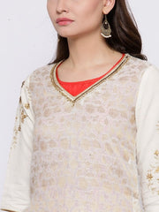 Off-White & Red Woven Design Kurta Biba