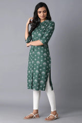 Woman Green Floral Printed Rayon Kurta W for Woman