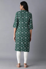 Woman Green Floral Printed Rayon Kurta W for Woman