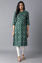 Woman Green Floral Printed Rayon Kurta W for Woman