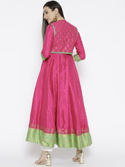 Pink Printed Anarkali Kurta with Ethnic Jacket Biba