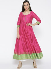 Pink Printed Anarkali Kurta with Ethnic Jacket Biba