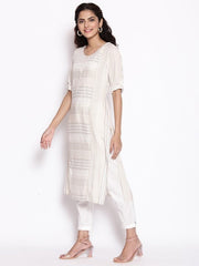 Beige Yarn-Dyed Geometric Print Kurta AURELIA