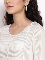 Beige Yarn-Dyed Geometric Print Kurta AURELIA