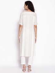 Beige Yarn-Dyed Geometric Print Kurta AURELIA