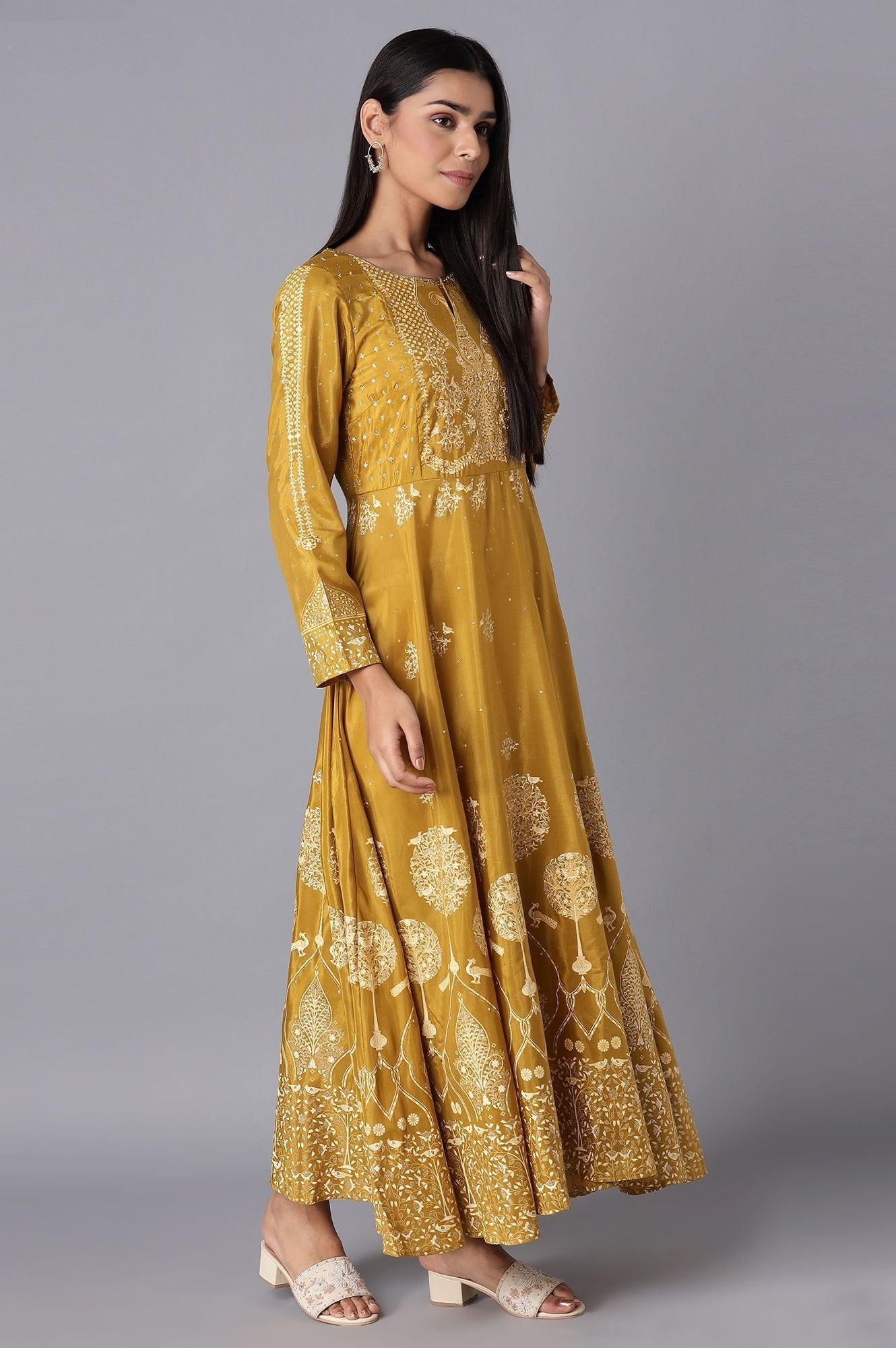 Woman Green Flared Festive Dress W for Woman