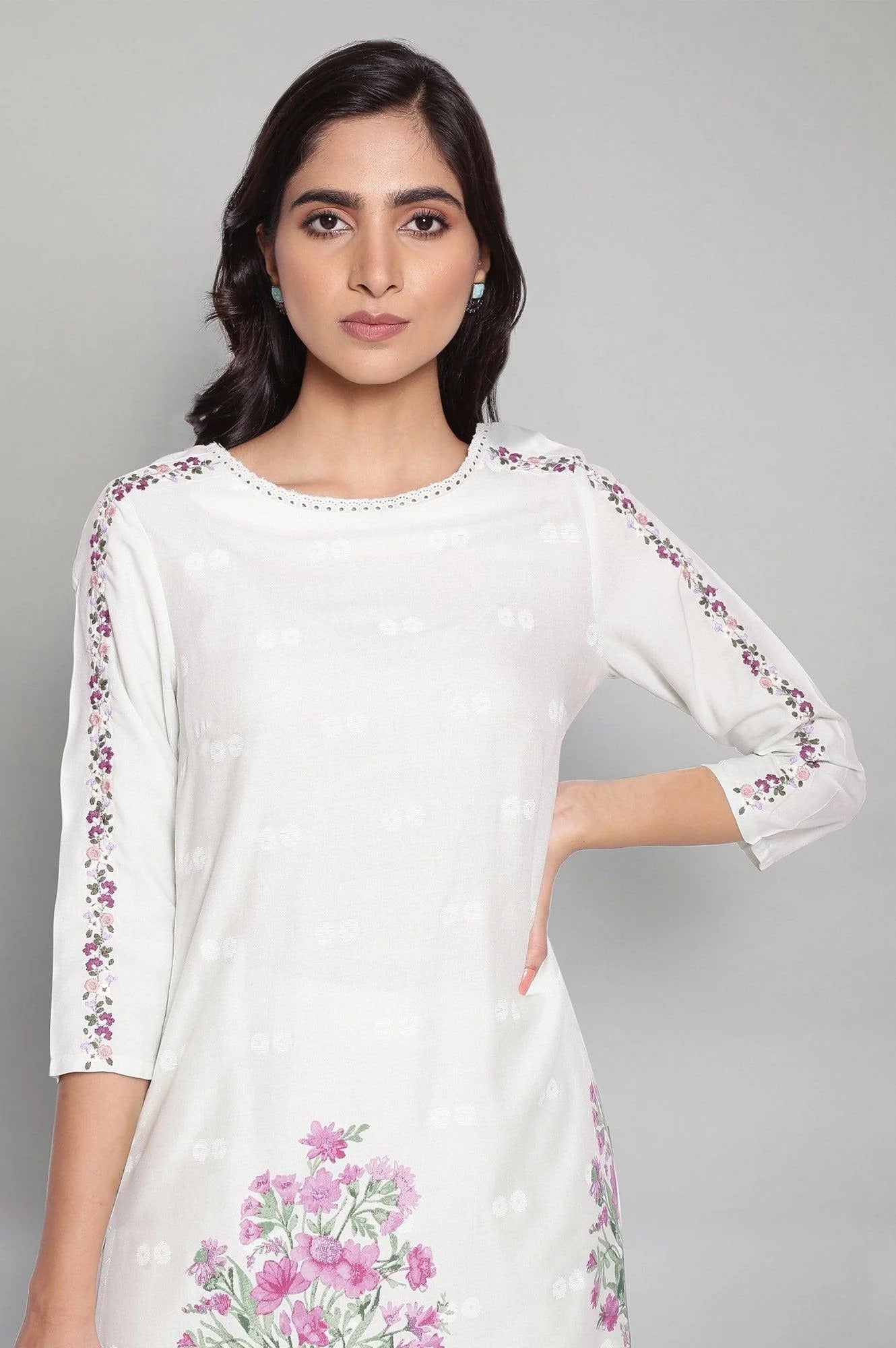 W for Woman Light Blue Printed Kurta W for Woman