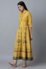 Woman Mustard Printed Dress with Belt W for Woman