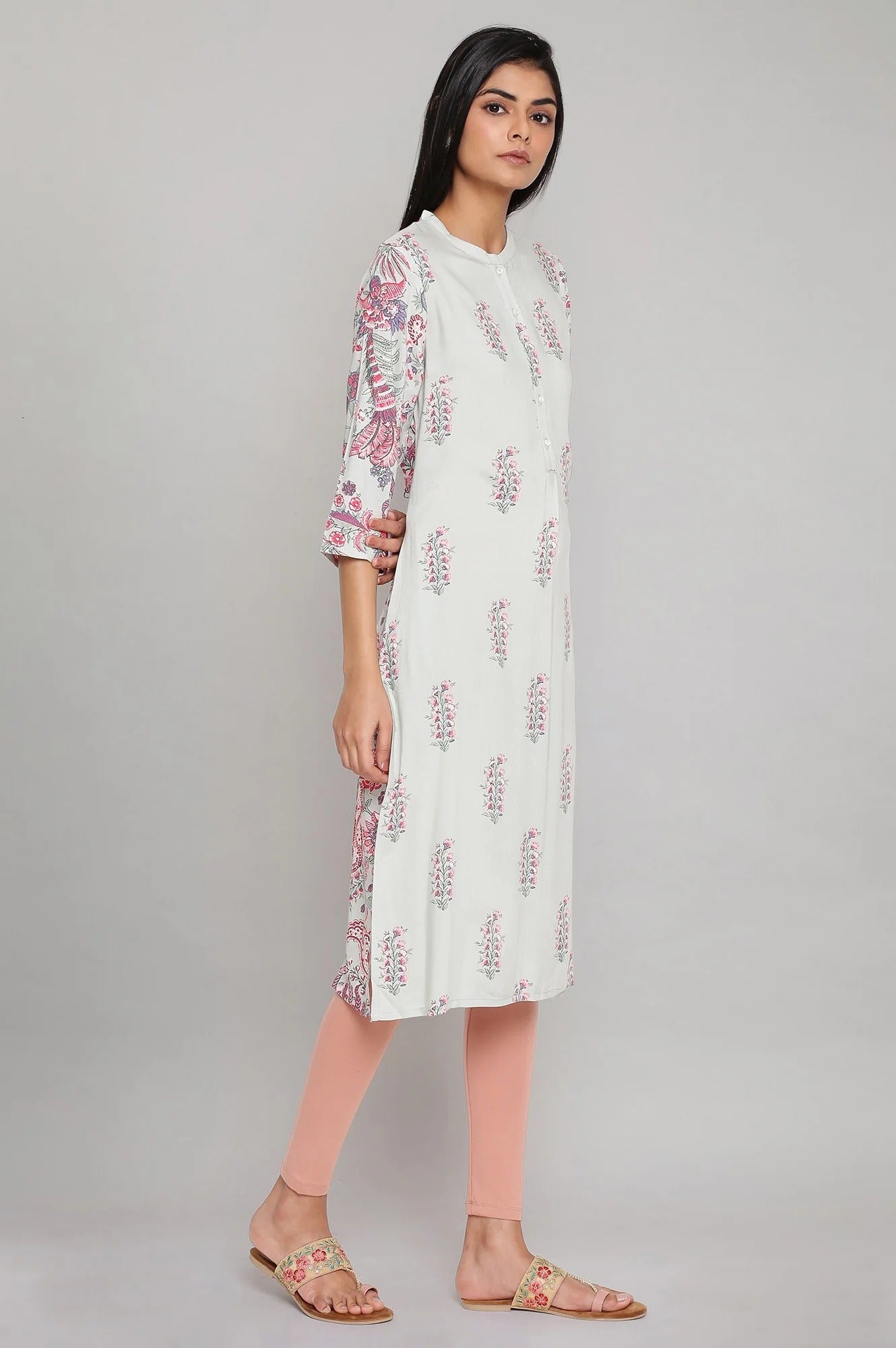 W for Woman Green Printed Button-Down Kurta W for Women's