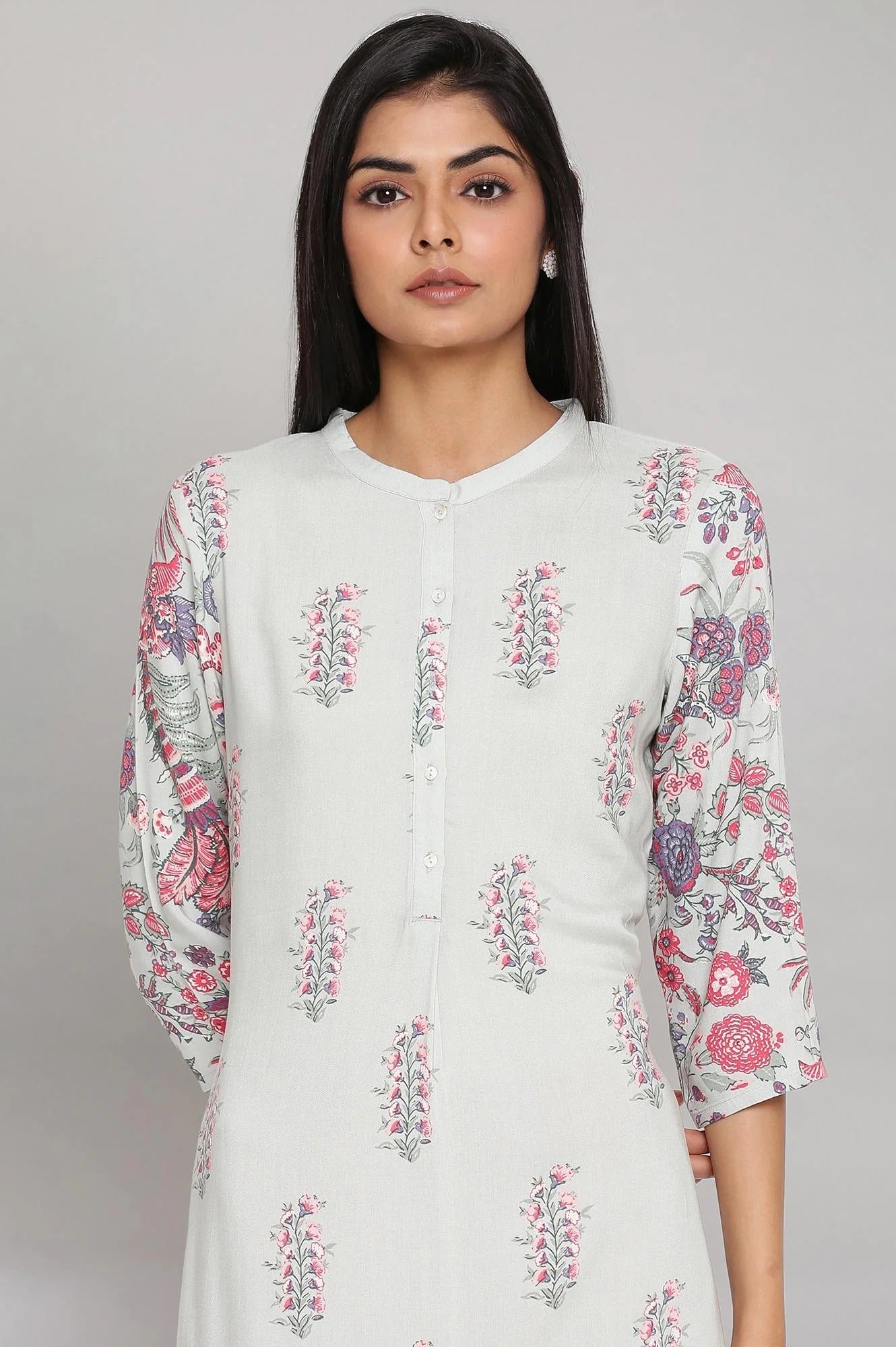 W for Woman Green Printed Button-Down Kurta W for Women's