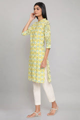 Woman Beige Printed Button-Down Kurta W for Woman