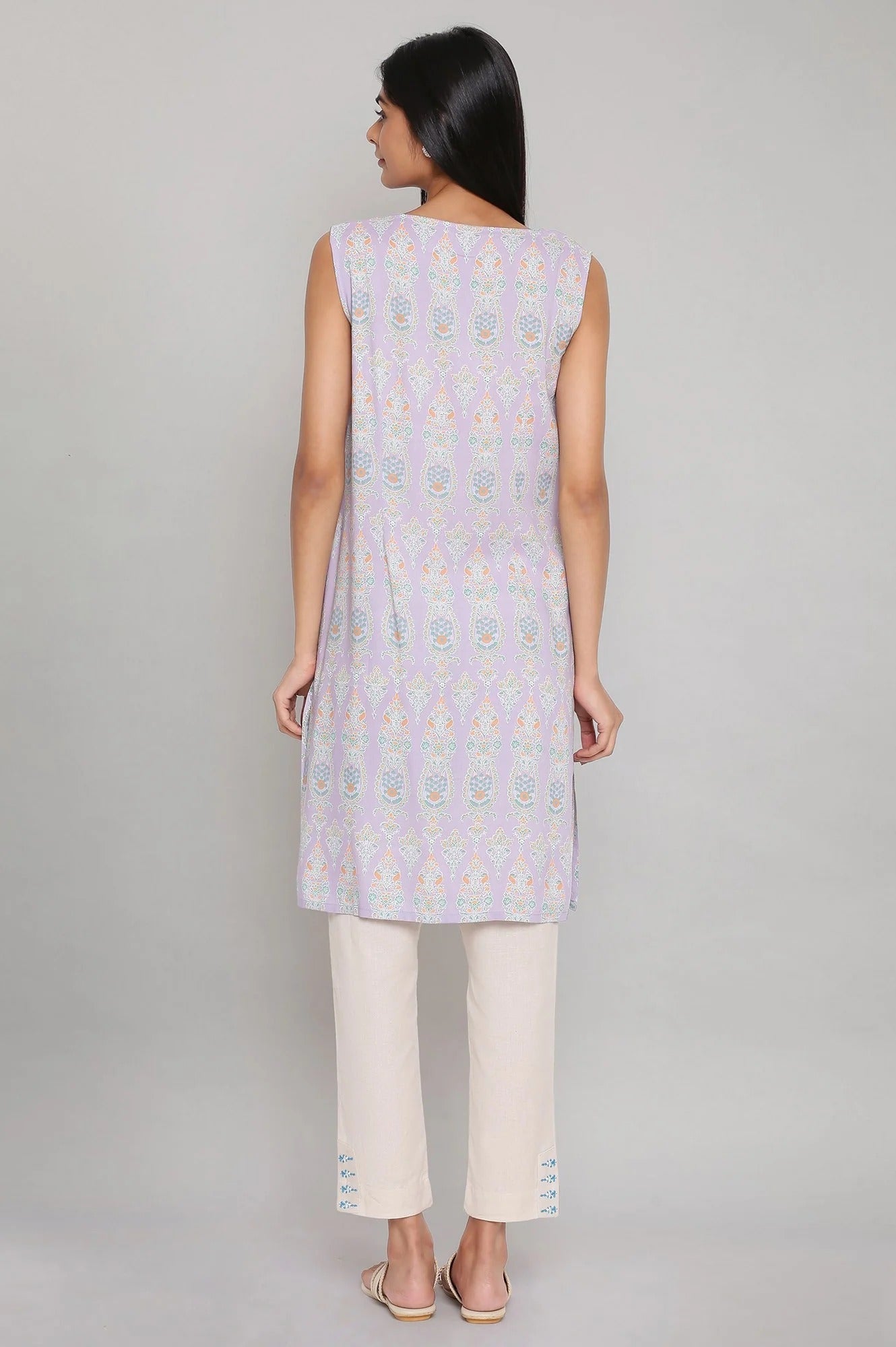 Woman Smoky Purple Printed Straight Kurta W for Woman