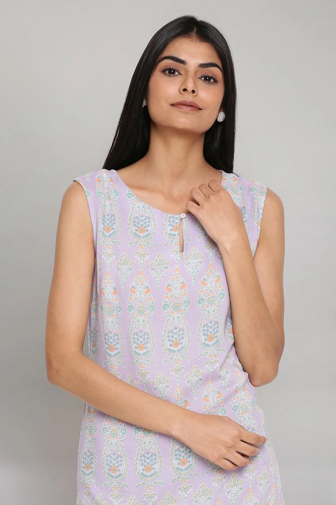 Woman Smoky Purple Printed Straight Kurta W for Woman