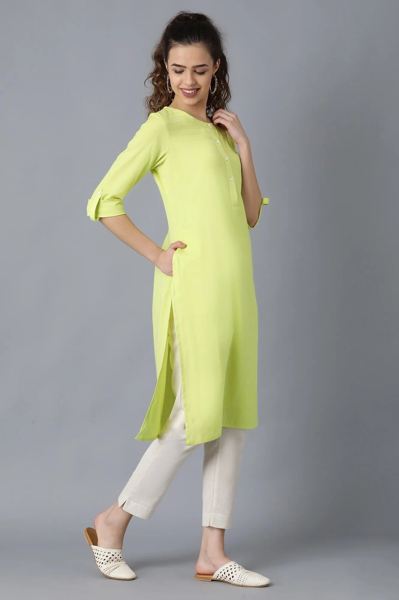 Woman Yellow Solid Kurta W for Woman