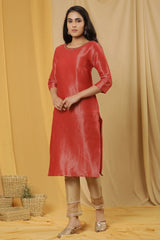 Woman Red Geometric Printed Dobby Kurta W for Woman