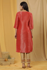 Woman Red Geometric Printed Dobby Kurta W for Woman