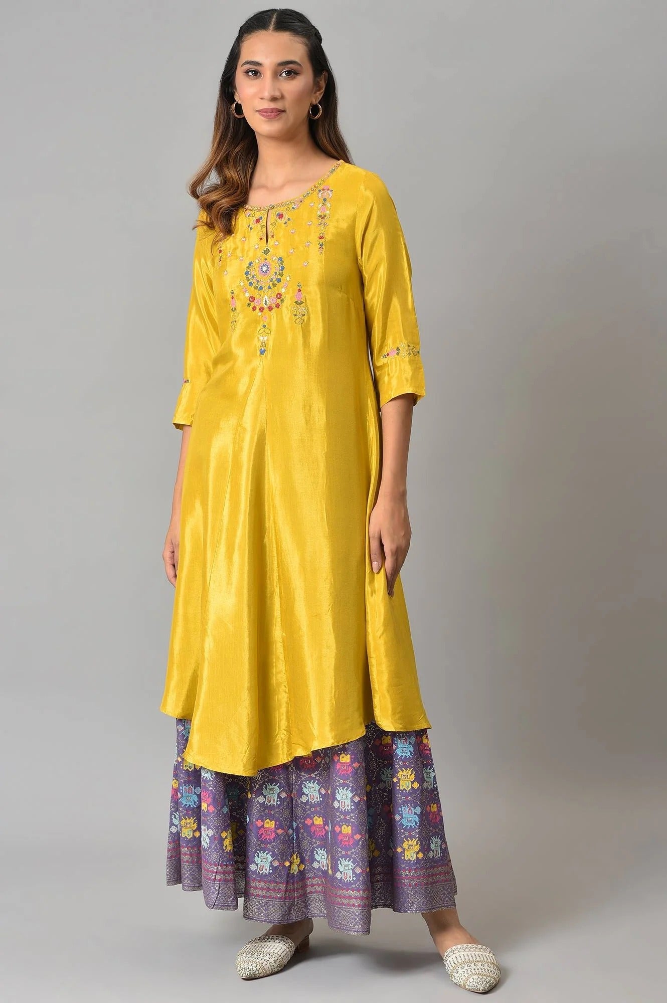 Woman Mellow Yellow Embroidered A-Line Kurta W for Woman
