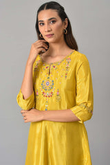 Woman Mellow Yellow Embroidered A-Line Kurta W for Woman
