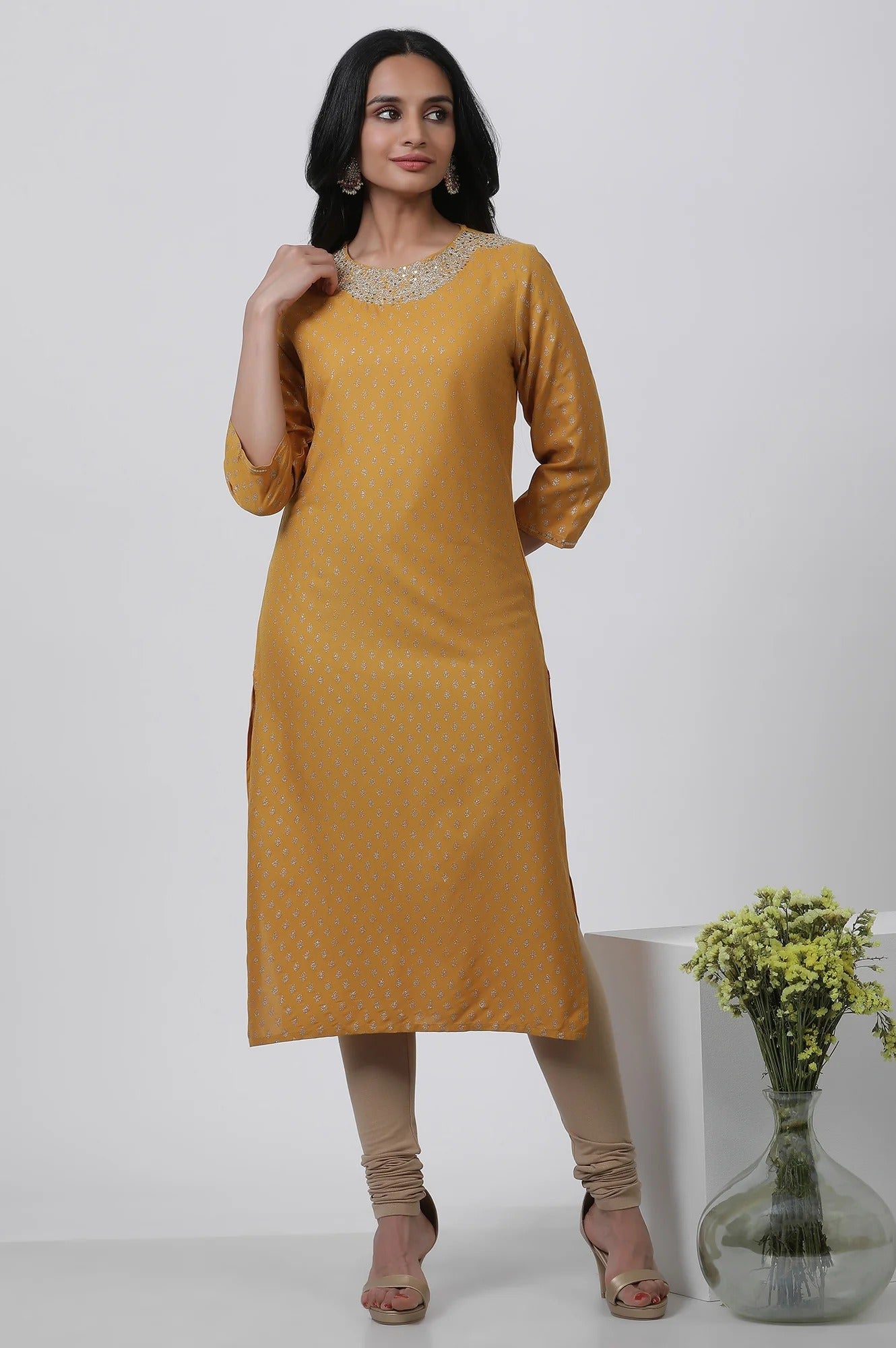 Woman Yellow Embroidered Kurta W for Woman