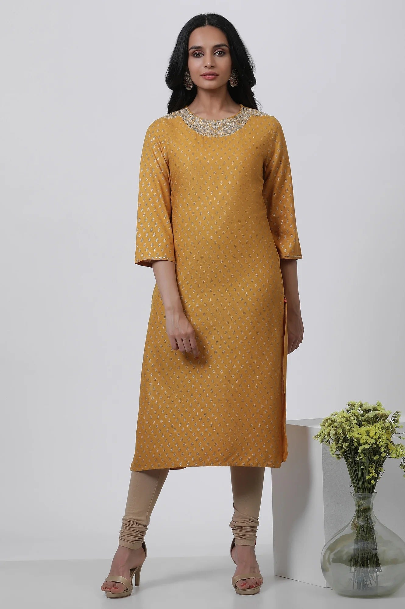 Woman Yellow Embroidered Kurta W for Woman