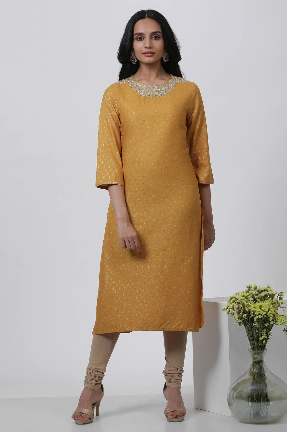 Woman Yellow Embroidered Kurta W for Woman