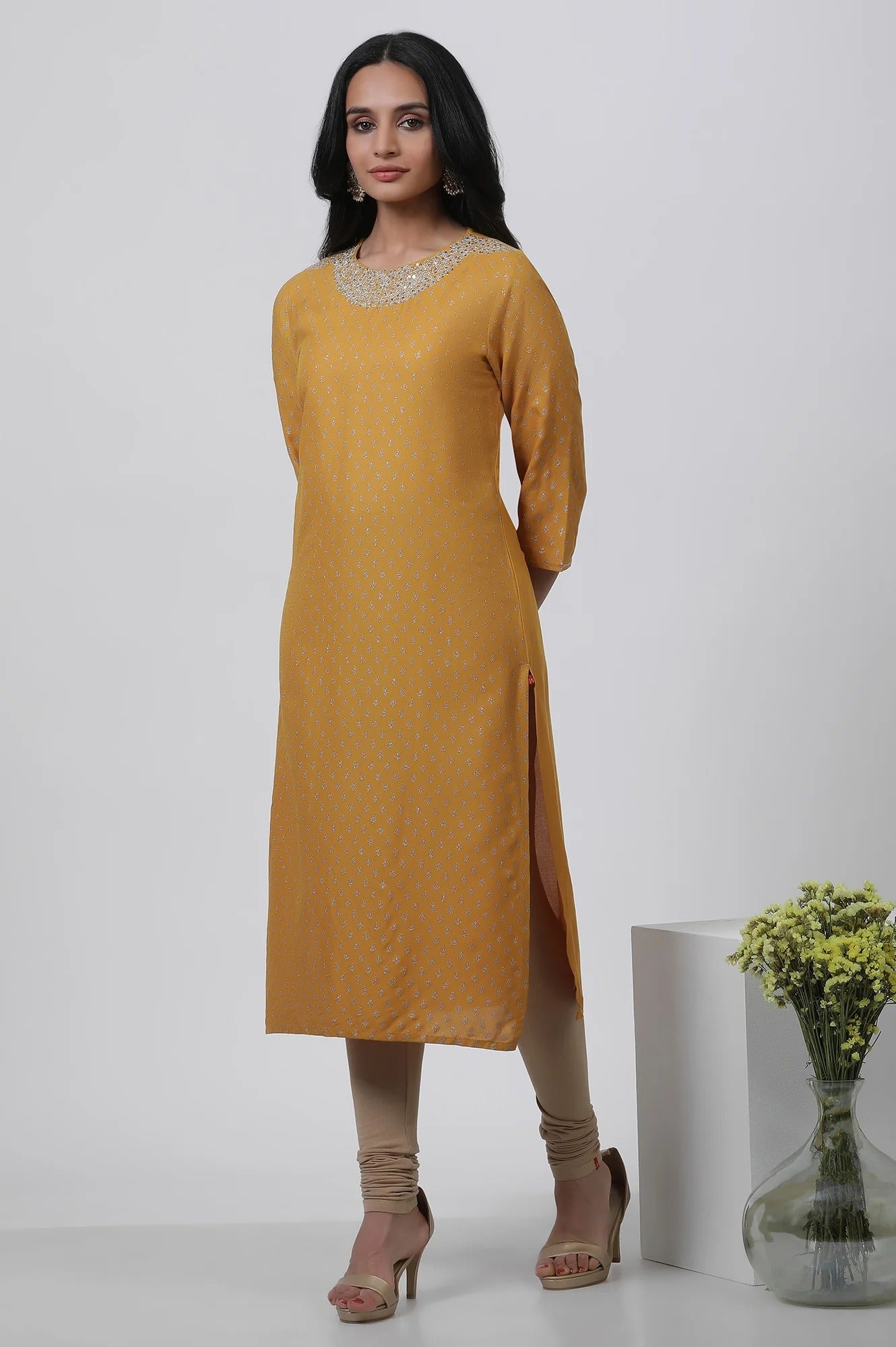 Woman Yellow Embroidered Kurta W for Woman