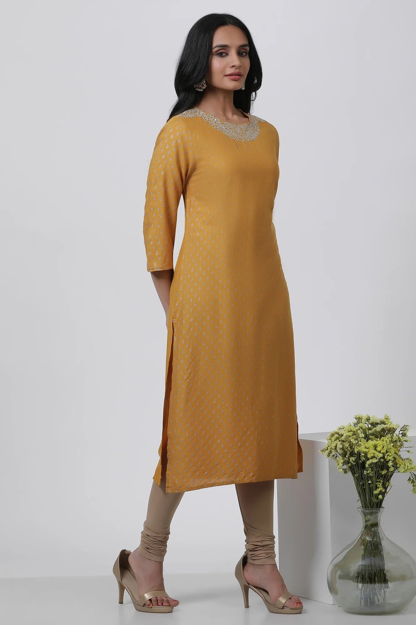 Woman Yellow Embroidered Kurta W for Woman