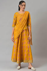 Woman Mustard Festive A-Line Top with Culottes W for Woman
