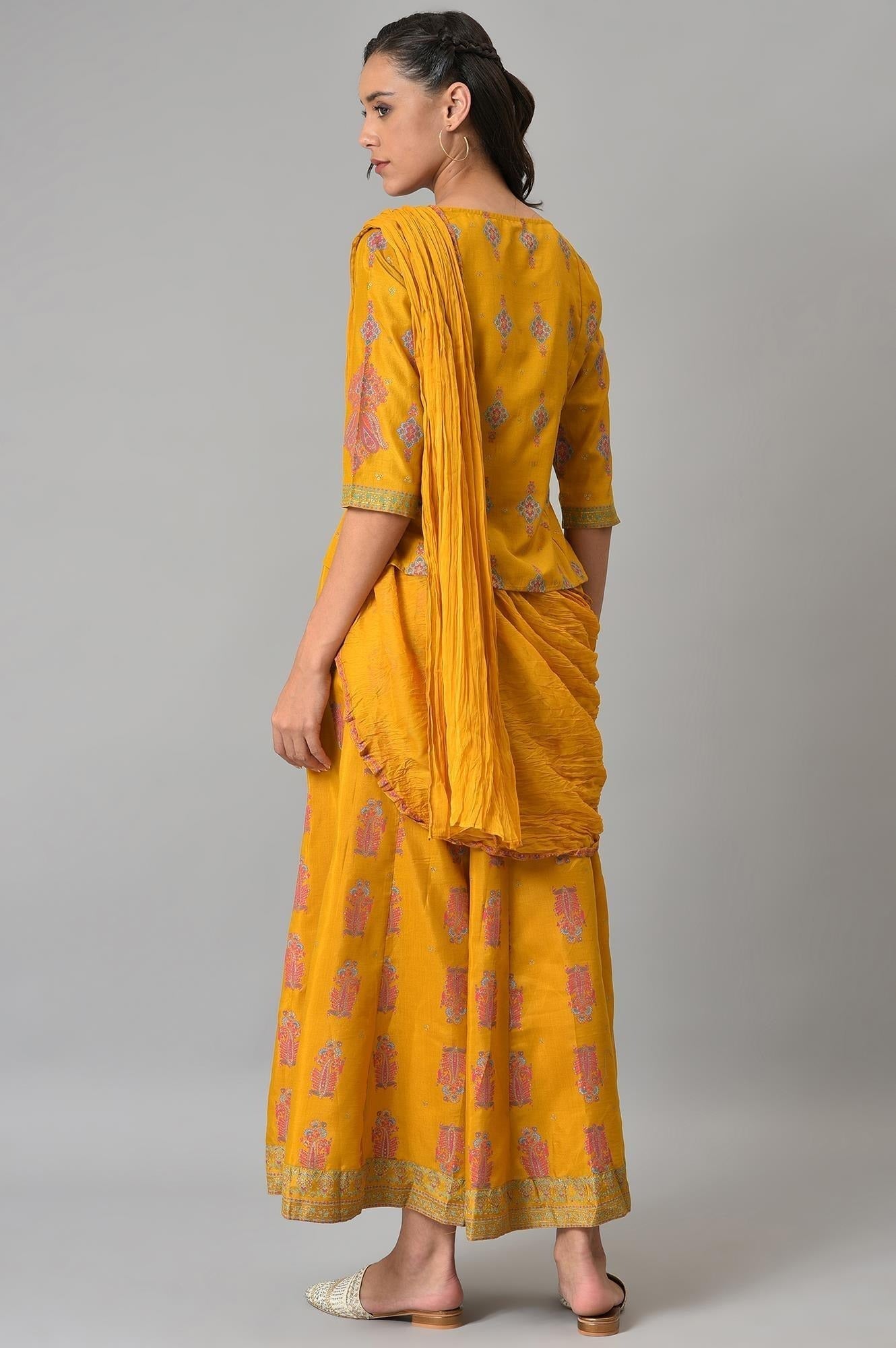 Woman Mustard Festive A-Line Top with Culottes W for Woman