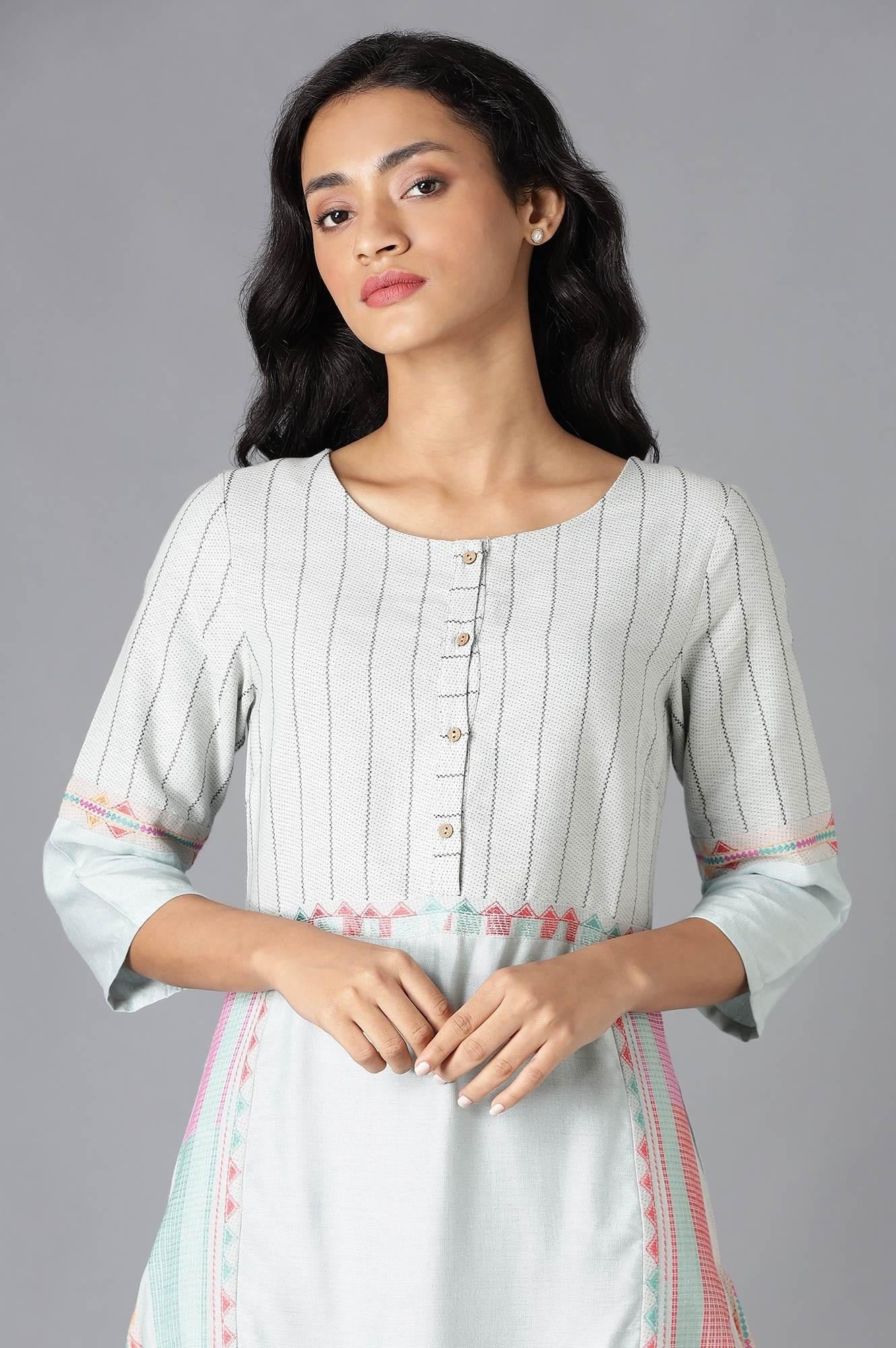 Woman Pale Blue Cotton Dobby Kurta W for Woman