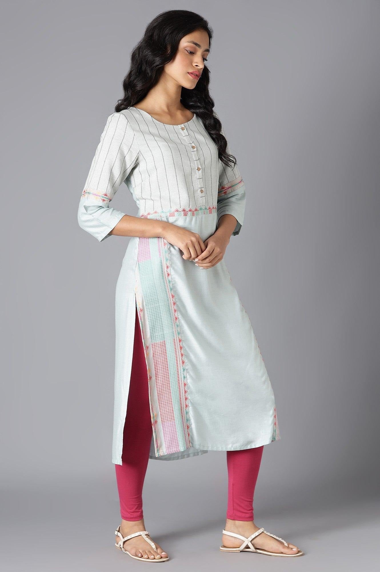 Woman Pale Blue Cotton Dobby Kurta W for Woman
