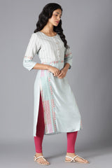 Woman Pale Blue Cotton Dobby Kurta W for Woman