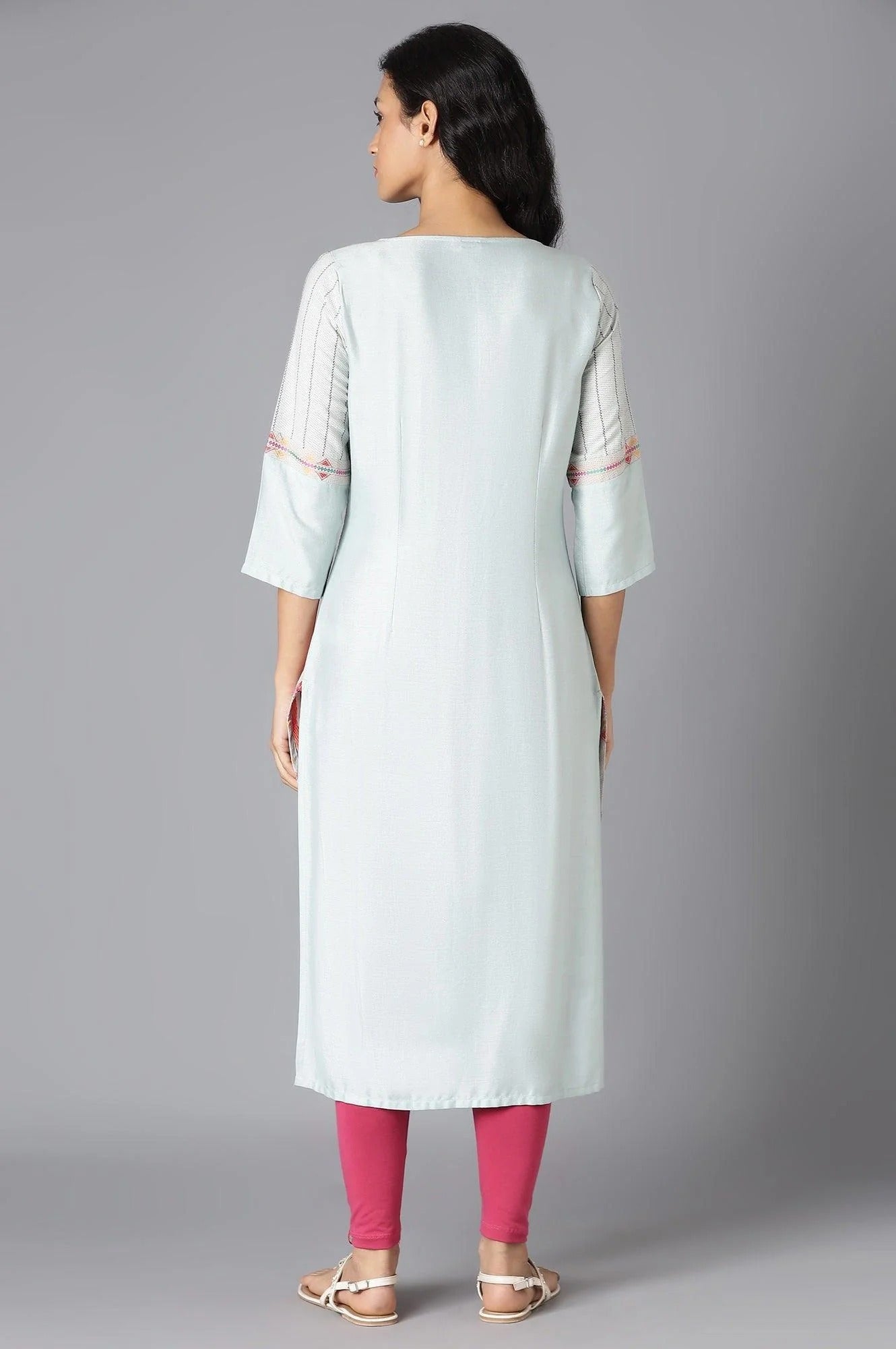 Woman Pale Blue Cotton Dobby Kurta W for Woman