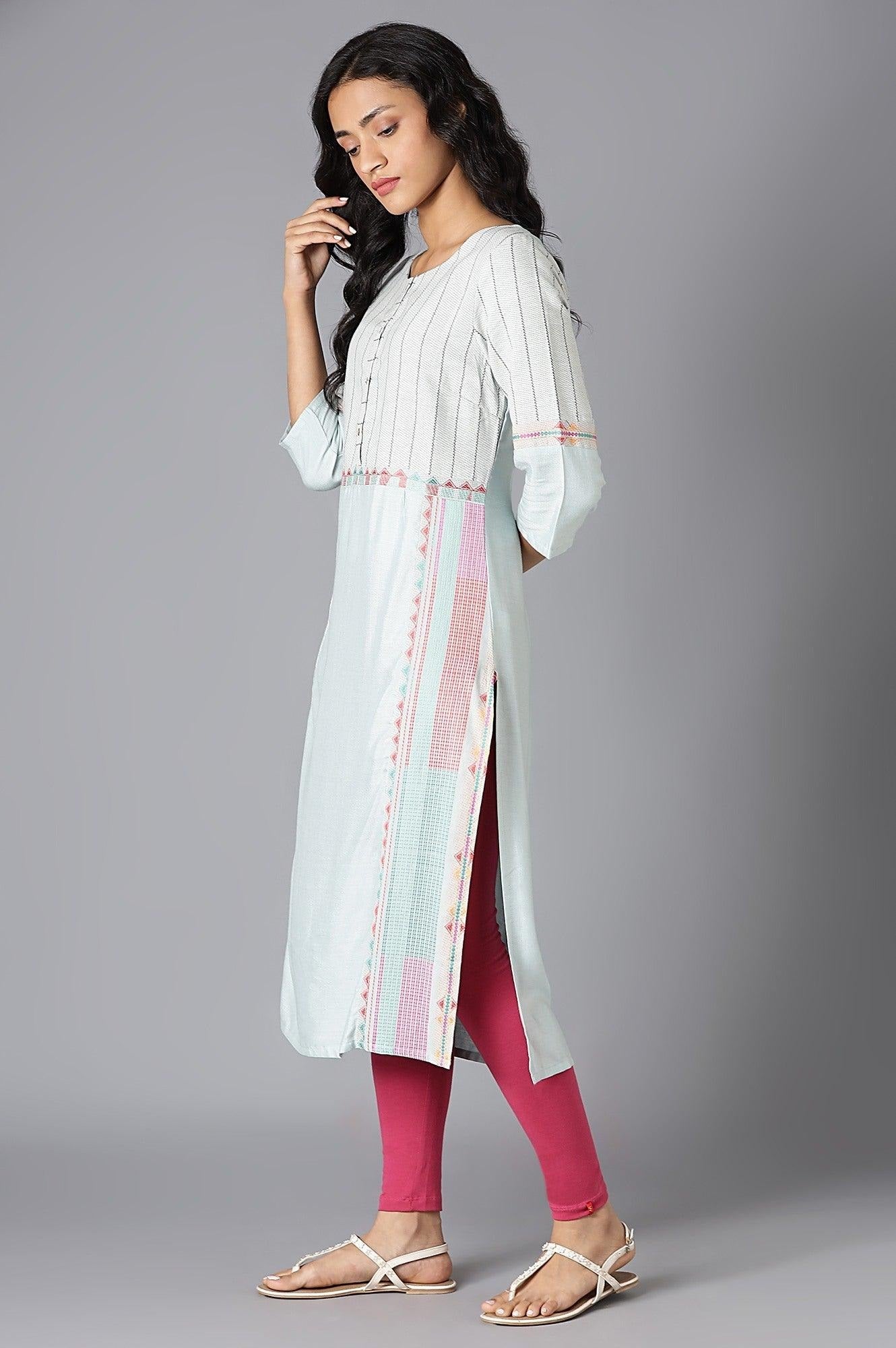 Woman Pale Blue Cotton Dobby Kurta W for Woman