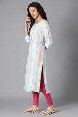 Woman Pale Blue Cotton Dobby Kurta W for Woman