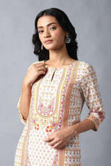 Woman Ecru Floral Printed Kurta W for Woman