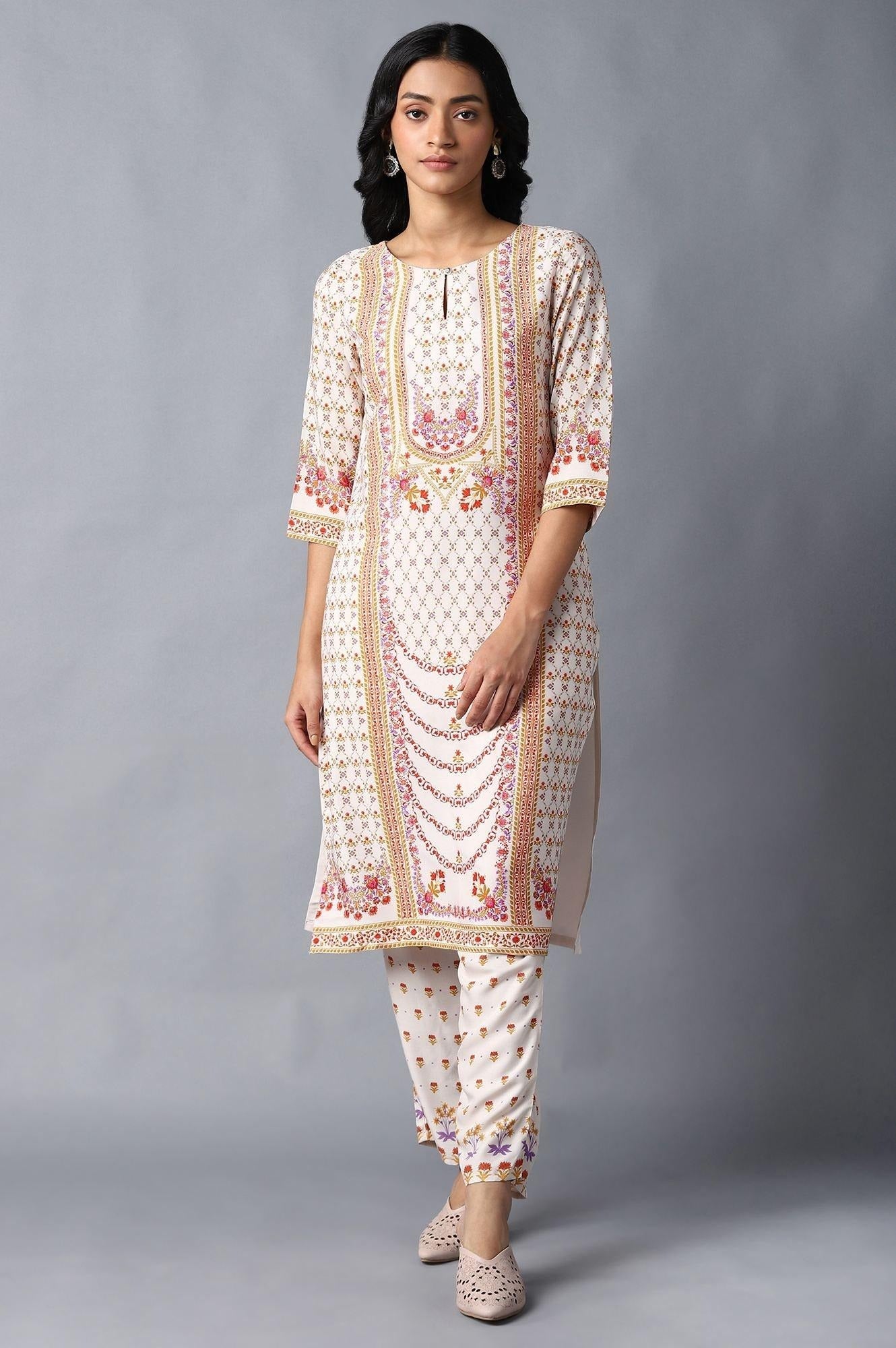 Woman Ecru Floral Printed Kurta W for Woman