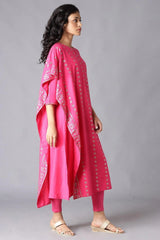 Woman Dark Pink Saree-Style Kurta with Churidar W for Woman