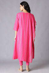 Woman Dark Pink Saree-Style Kurta with Churidar W for Woman
